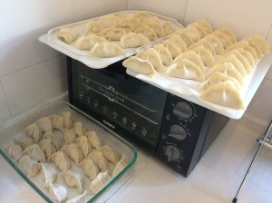 The jiaozi waits to be boiled.
